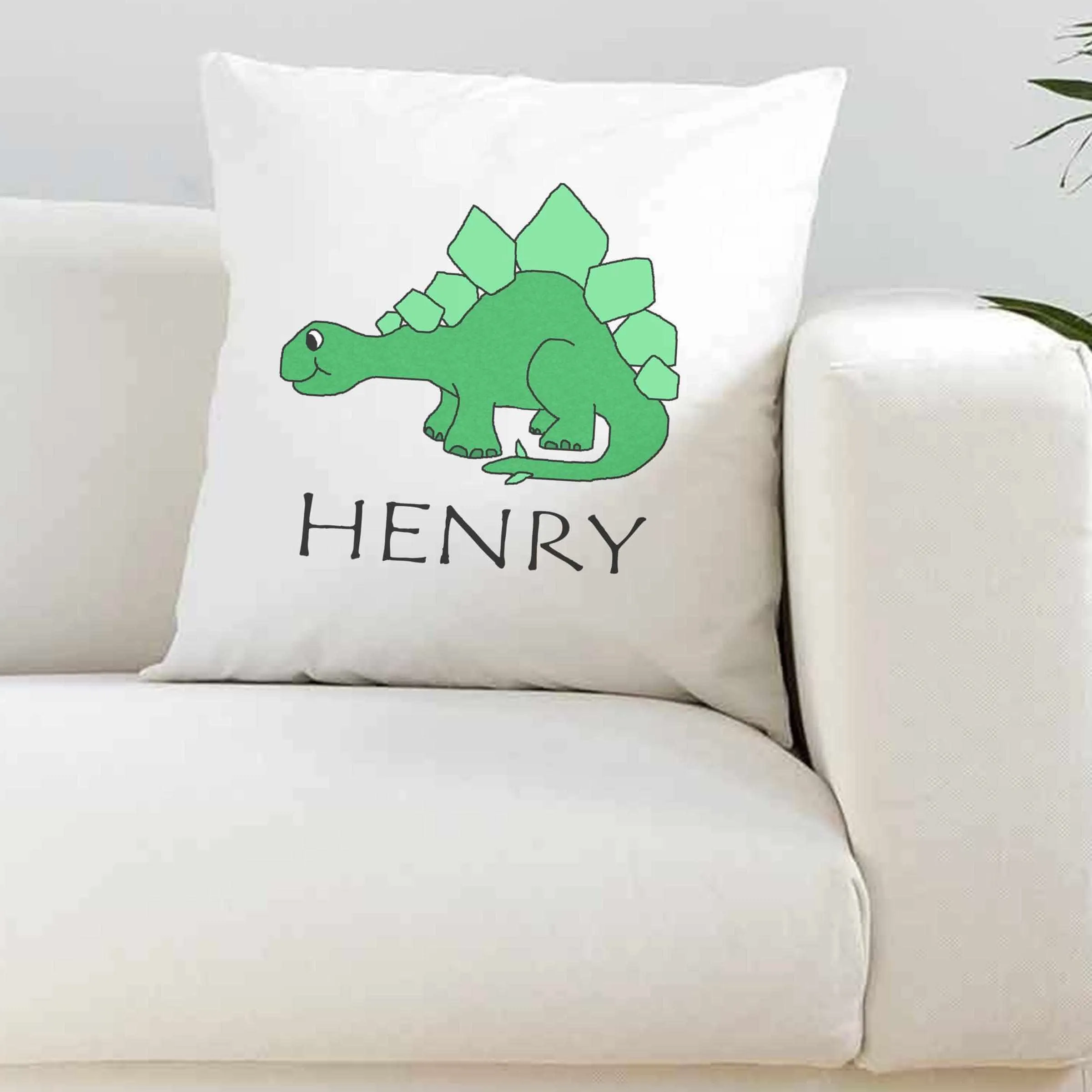 Personalised Dinosaur White Super Soft Cushion Cover