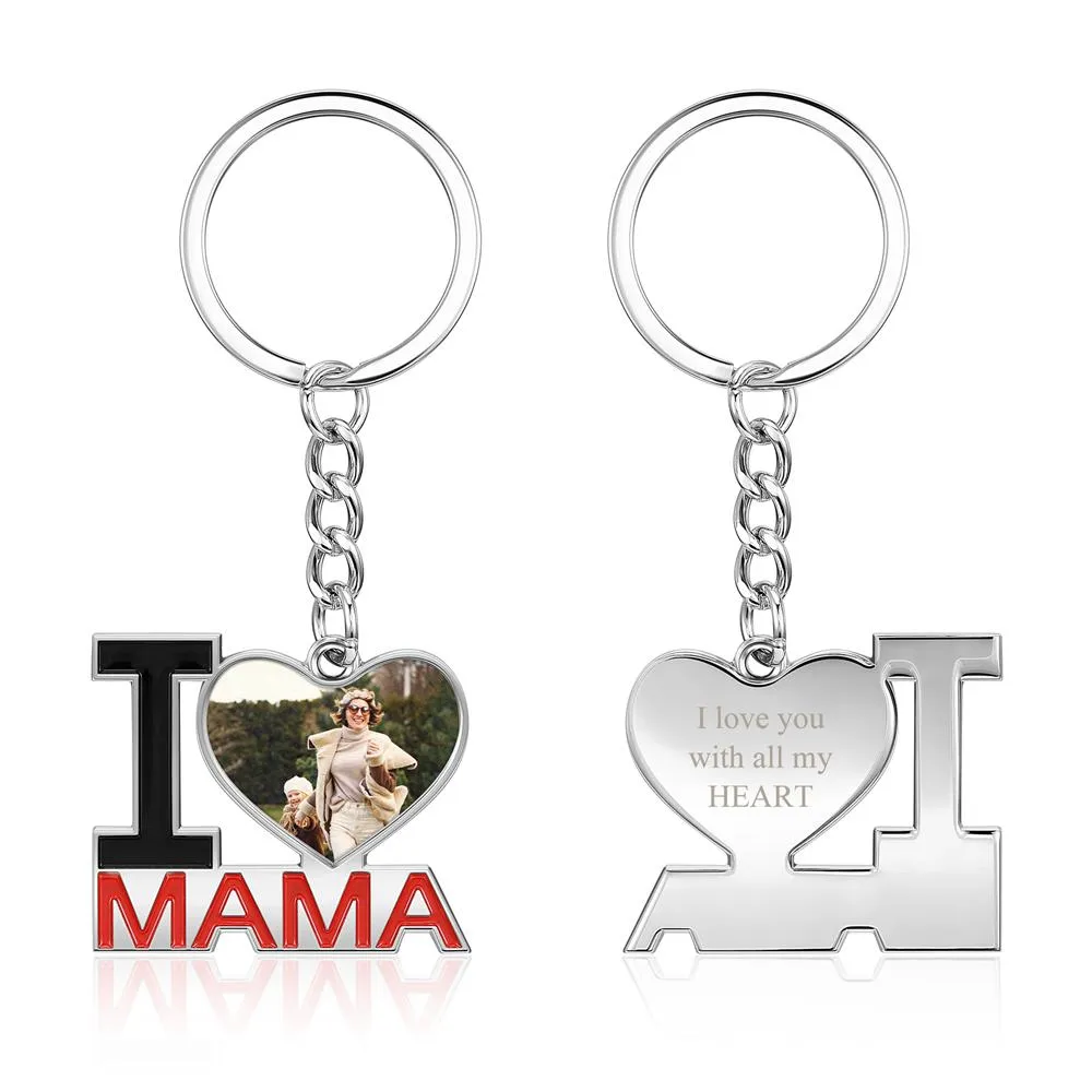 Personalized Color Photo Print I Love Mama Keychain | Jovivi