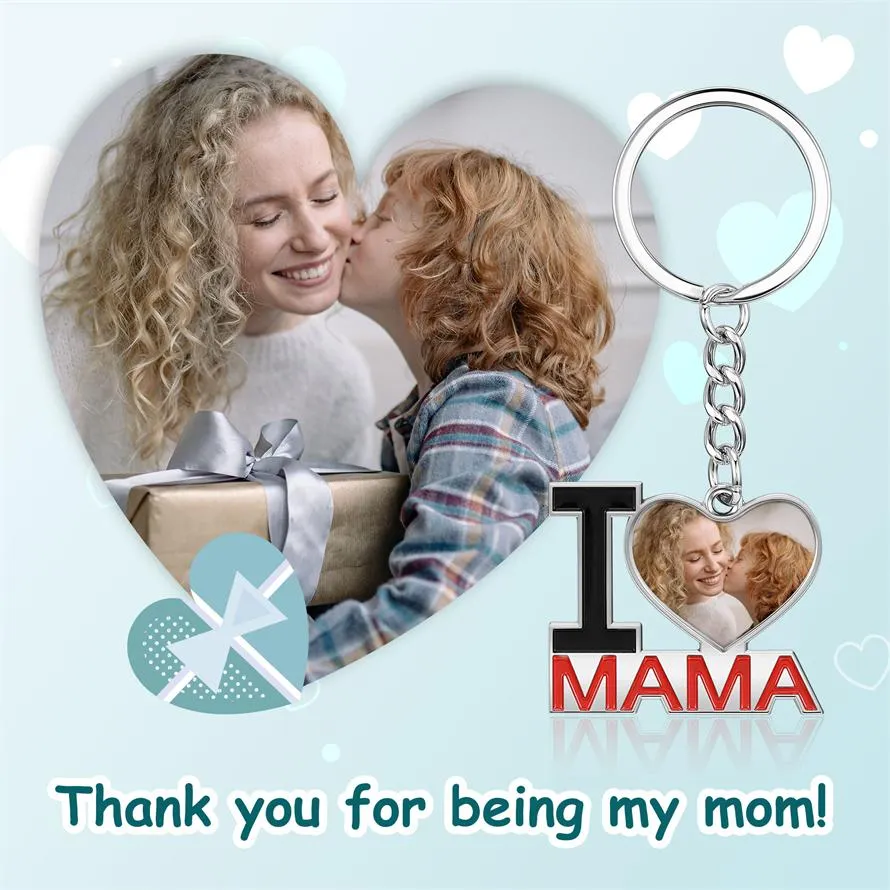 Personalized Color Photo Print I Love Mama Keychain | Jovivi