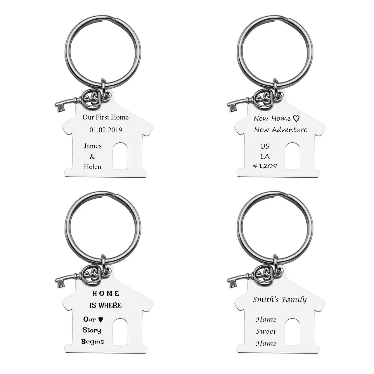 Personalized House Key Housewarming Message Tag Keychain 2PCS | Jovivi