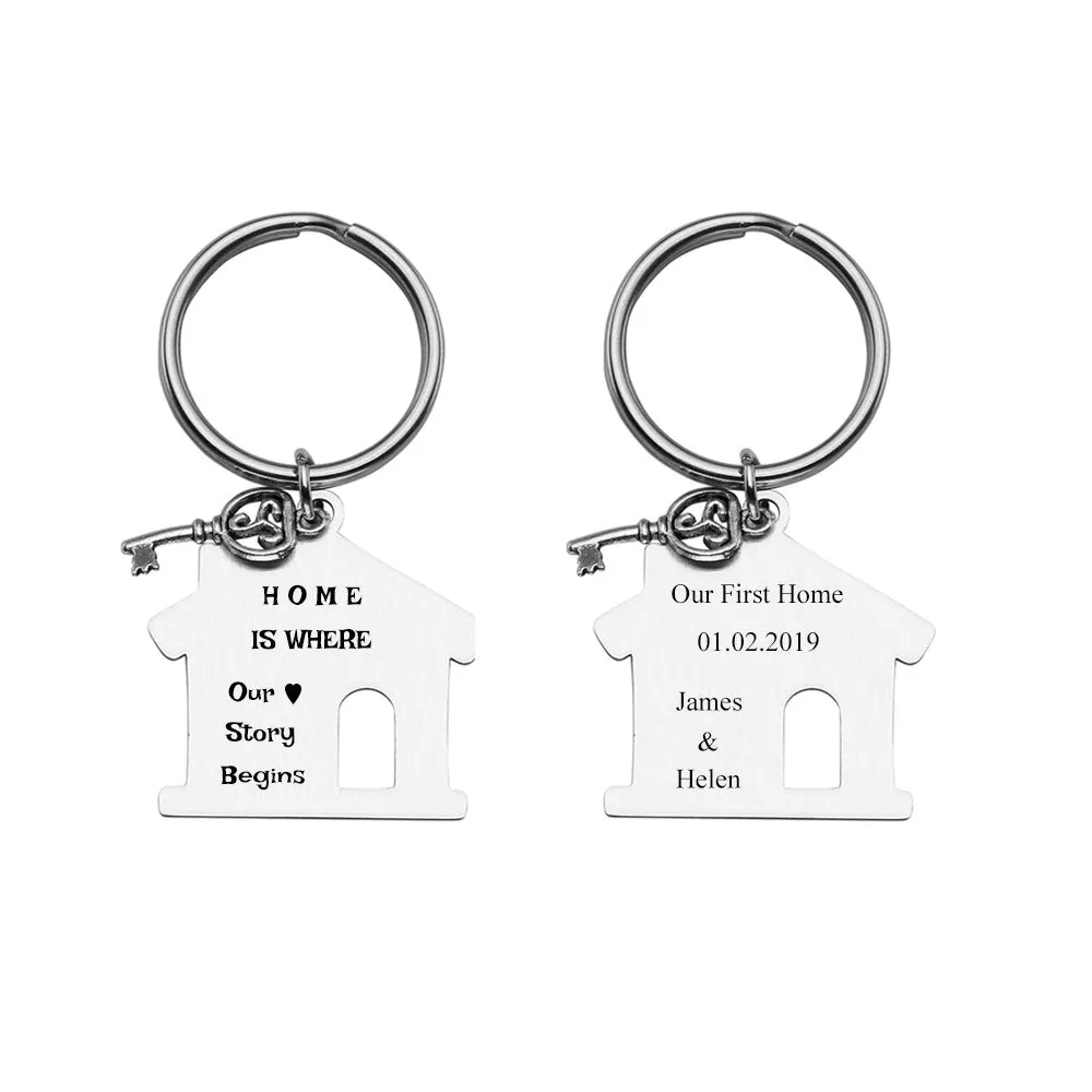 Personalized House Key Housewarming Message Tag Keychain 2PCS | Jovivi