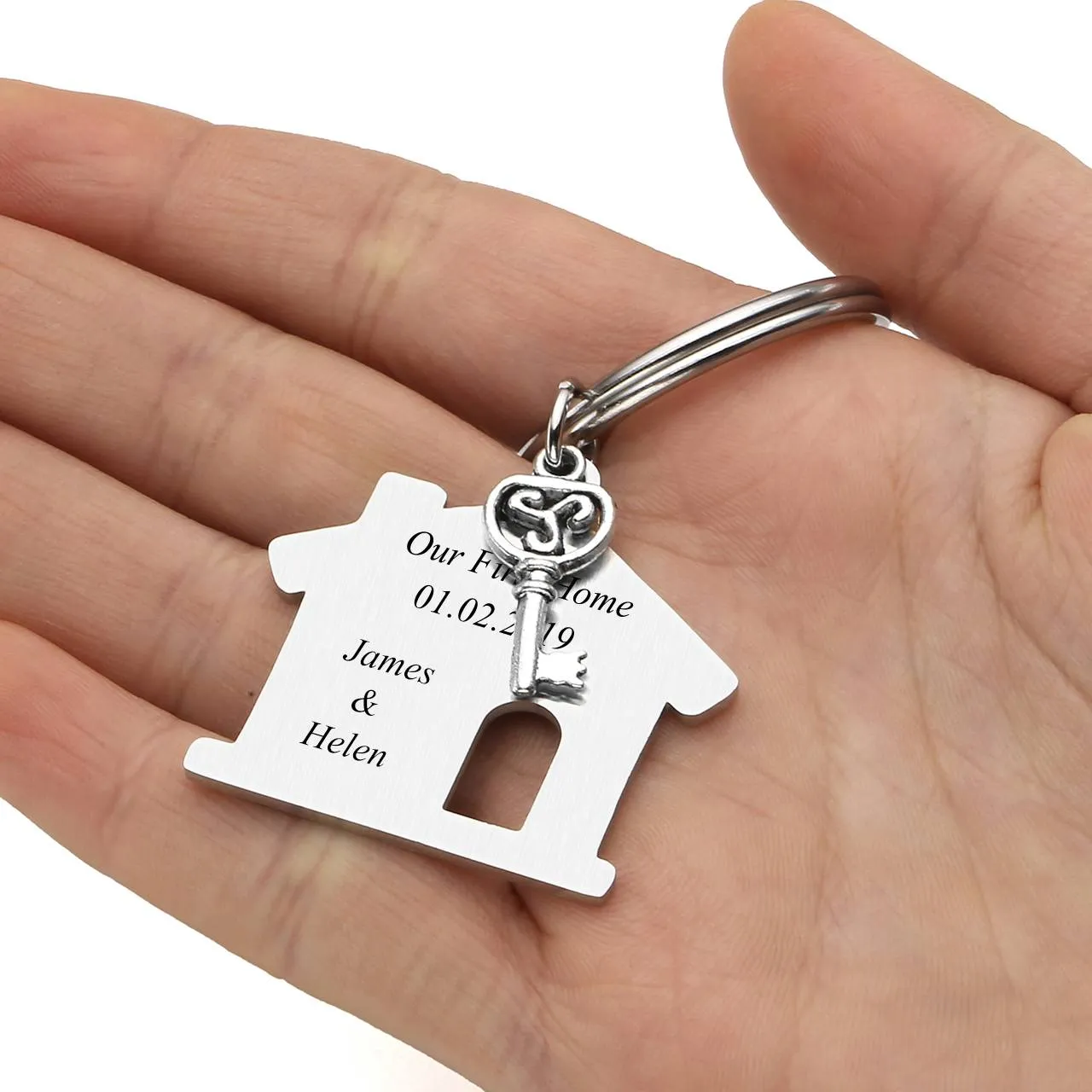 Personalized House Key Housewarming Message Tag Keychain 2PCS | Jovivi