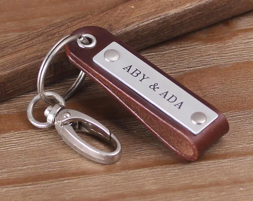 Personalized Initial Name Leather Keychian/Keyring