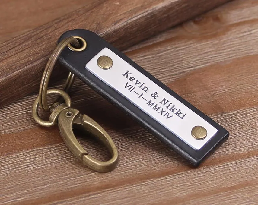 Personalized Name Engraved Leather Keychain/Key Fob