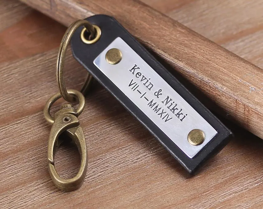 Personalized Name Engraved Leather Keychain/Key Fob