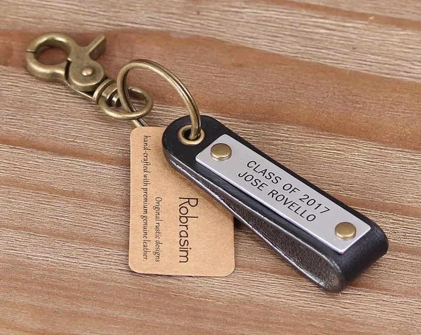 Personalized Name Engraved Leather Keychain/Key Fob