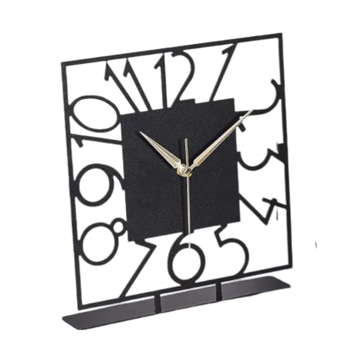 PRAMUKH FASHION Battery Operated Desk Clock Modern Metal Desk Clock Reloj de Escritorio para Oficina Pequeña y Tranquila Junto a La Cama Desk Metal Clock (Black) (Piazza)