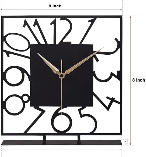 PRAMUKH FASHION Battery Operated Desk Clock Modern Metal Desk Clock Reloj de Escritorio para Oficina Pequeña y Tranquila Junto a La Cama Desk Metal Clock (Black) (Piazza)