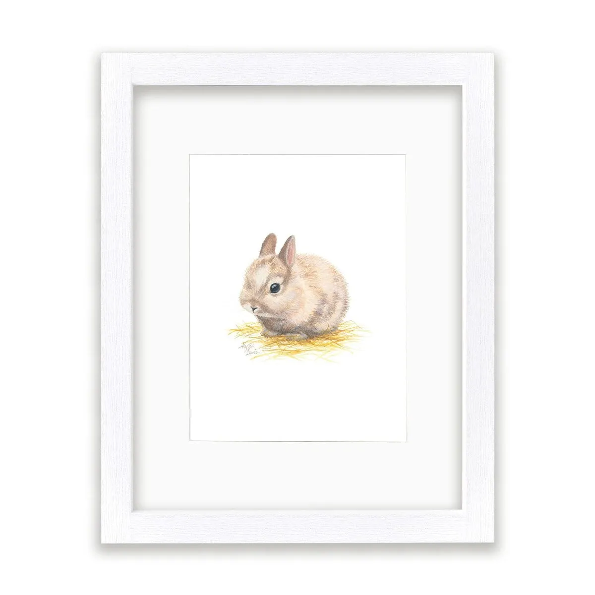 "Barnyard Littles" - Bunny - Individual Framed Print with Mat - White - 16" x 20" - Multi-Color