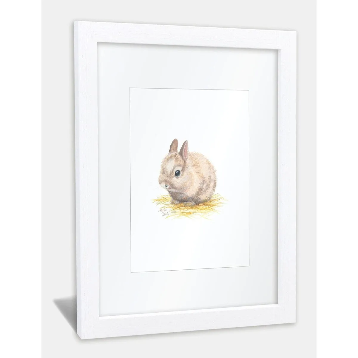 "Barnyard Littles" - Bunny - Individual Framed Print with Mat - White - 16" x 20" - Multi-Color