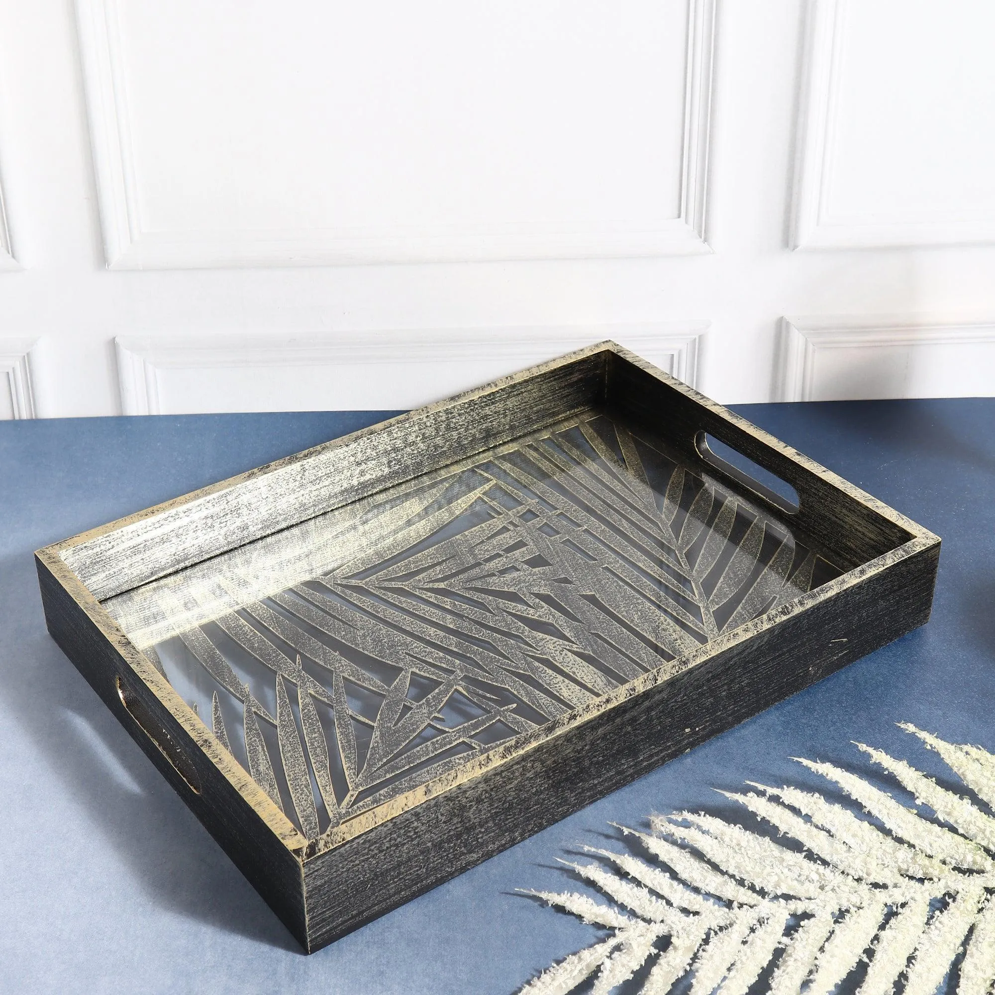 Rectangular Leaf Look Luxury Serving Tray