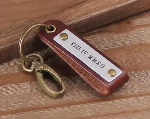 Roman Numeral Engraved Leather Keychain/Key Ring