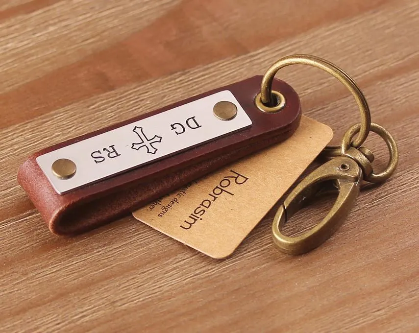 Roman Numeral Engraved Leather Keychain/Key Ring