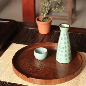 Round Cherry Wood Serving Tray