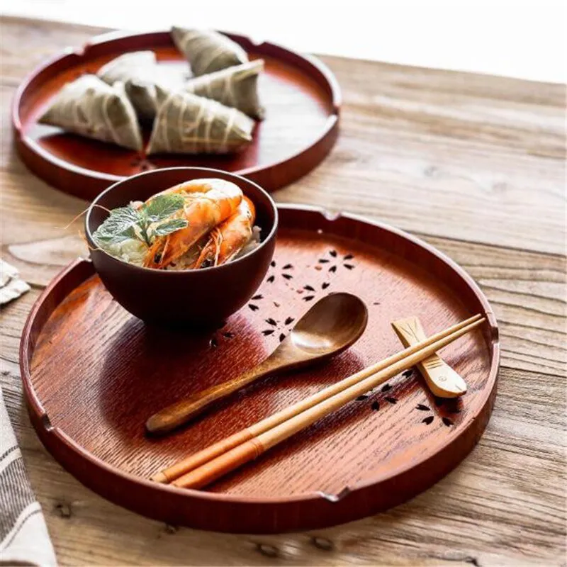 Round Cherry Wood Serving Tray