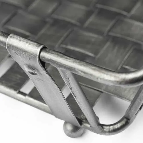 Set of 2 Grey Metal Accent Trays With Woven Bottom And Open Sides