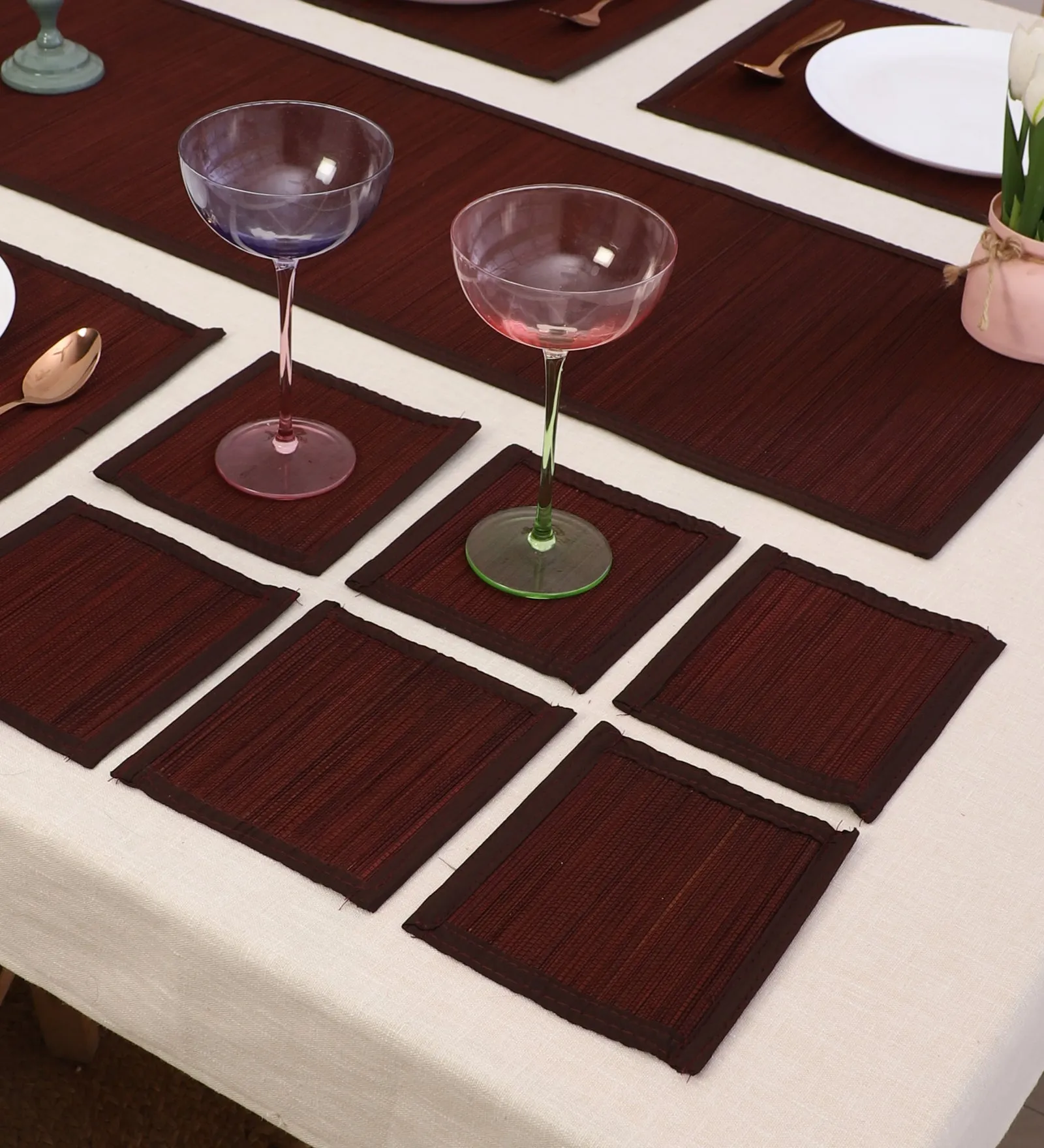 SILPAKARMAN Bamboo Dining Mats - Brown (Set of 13)