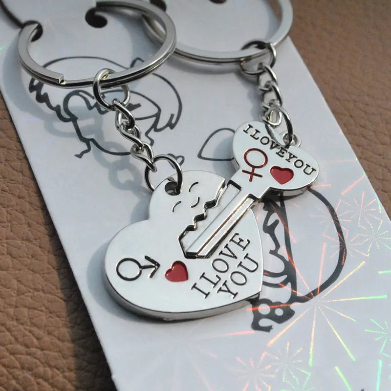 Silver Heart-Shaped Couples Matching Keychain