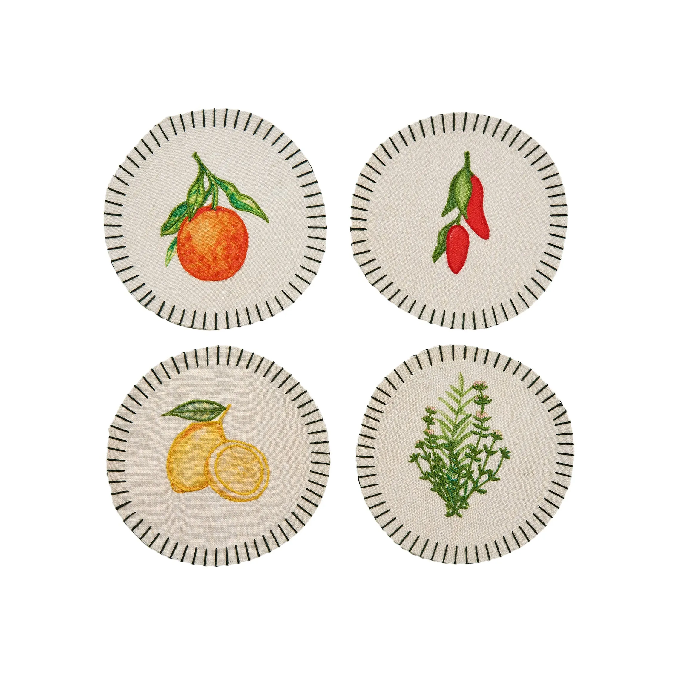 Still Life Embroidered Linen Coaster (Set of 4)