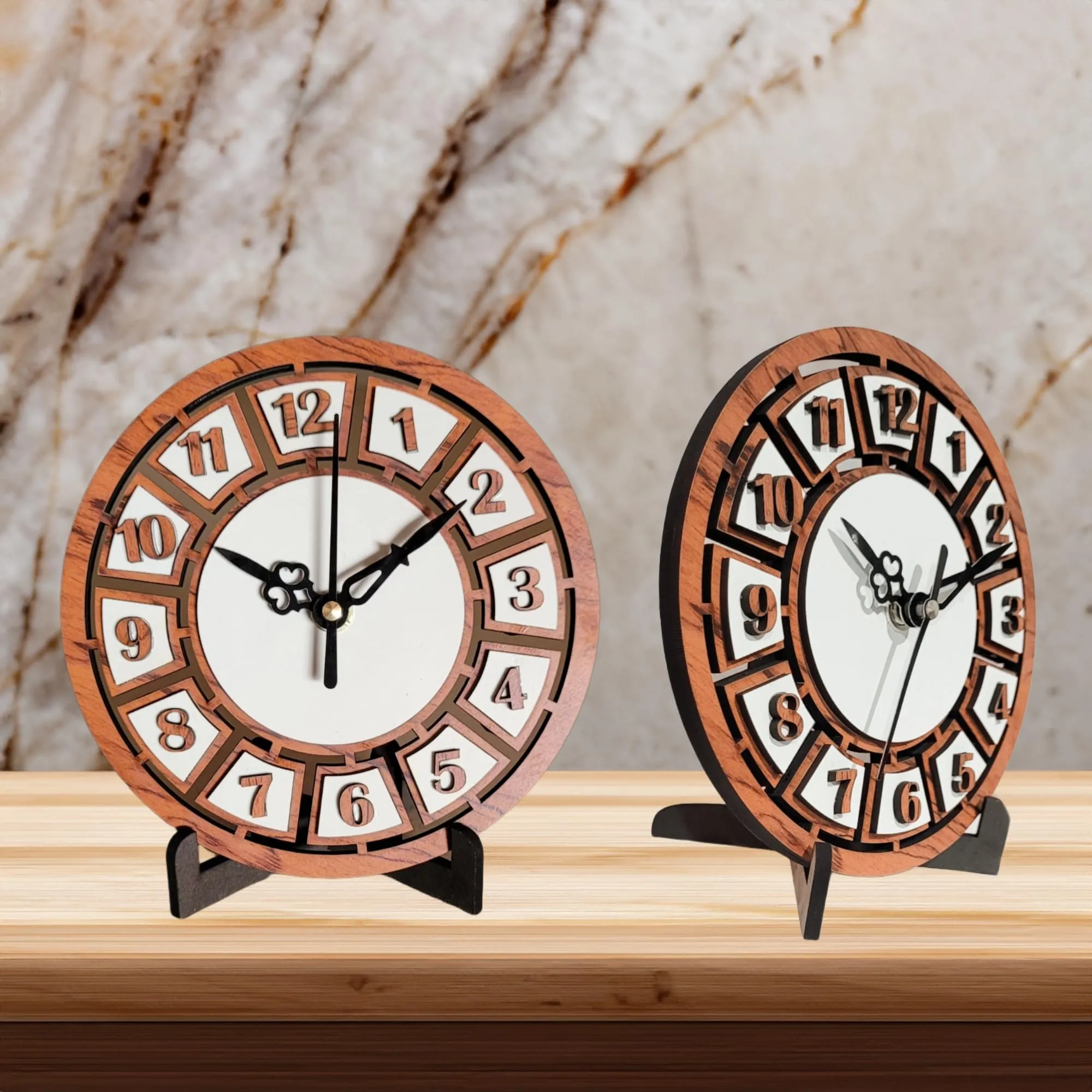 The Home Identity Wooden Designer Table Clock for Study Table Office, Desktop, Office Desk, (152 CM Dark Brown) Heavy Laminated Wooden Material 7 mm Thick.