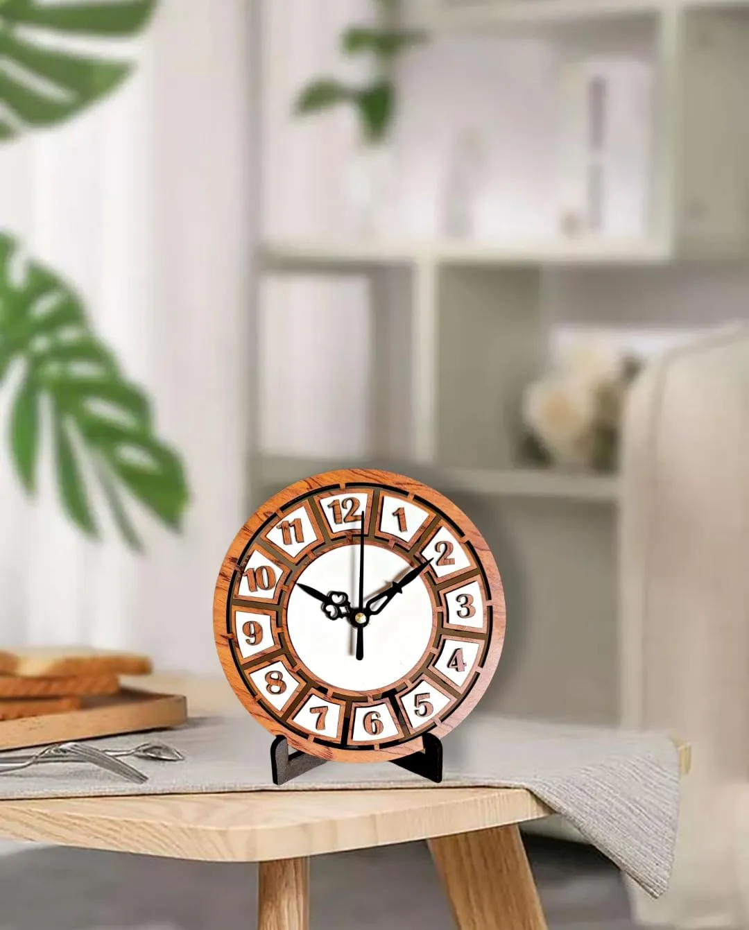 The Home Identity Wooden Designer Table Clock for Study Table Office, Desktop, Office Desk, (152 CM Dark Brown) Heavy Laminated Wooden Material 7 mm Thick.