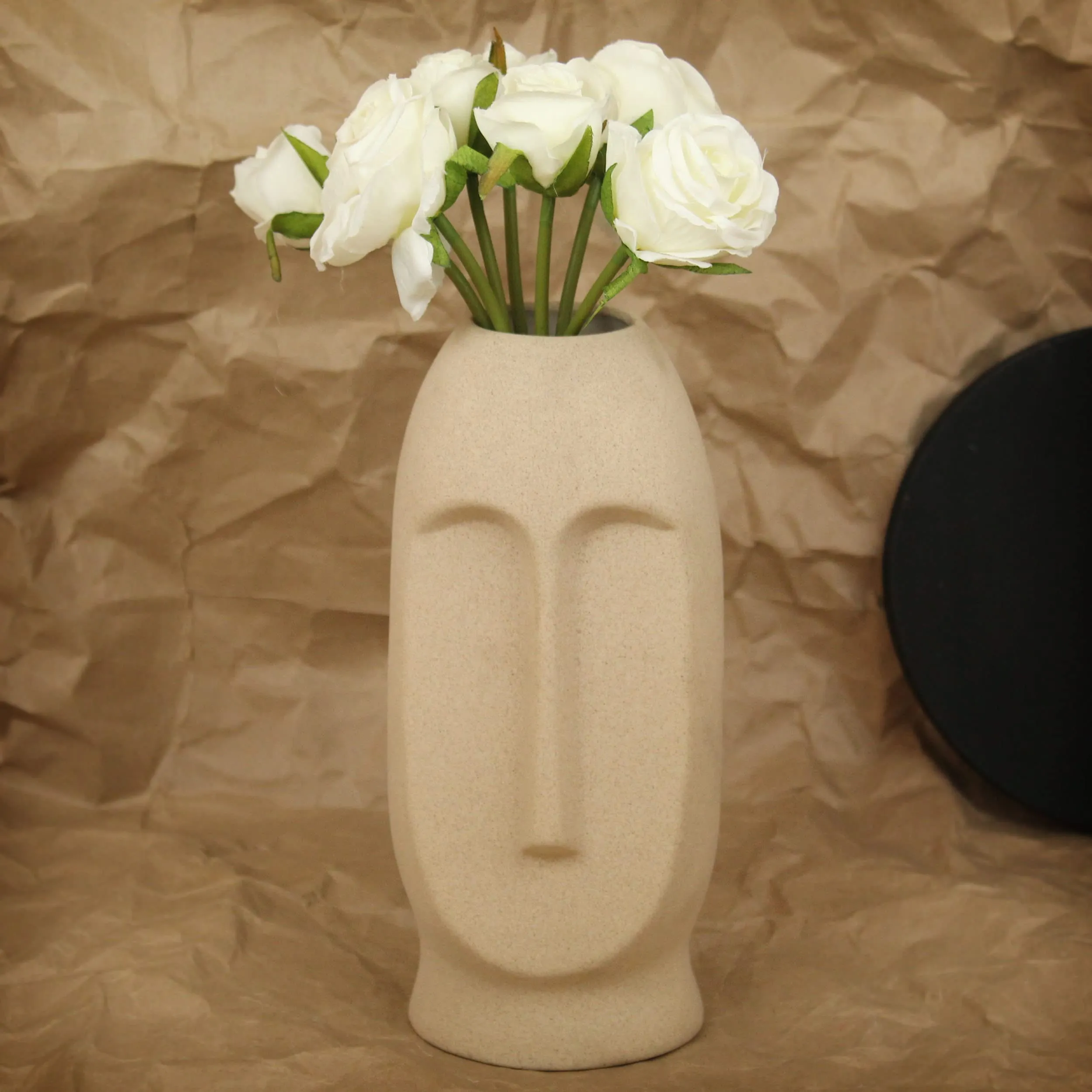 TIED RIBBONS Decorative Ceramic Face Vase (White, Matte Finish, 9.8 inch x 3.9 Inch) for Artificial Flowers Plants Home Decor Office Bedroom Living Room Farmhouse Table Corner Decoration Items