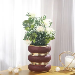 TIED RIBBONS Decorative Ceramic Vase (Brown, 19 cm x 13.5 cm) for Home Decor Flower Plants Living Room Bedroom Centrepiece Office Table Decoration Items