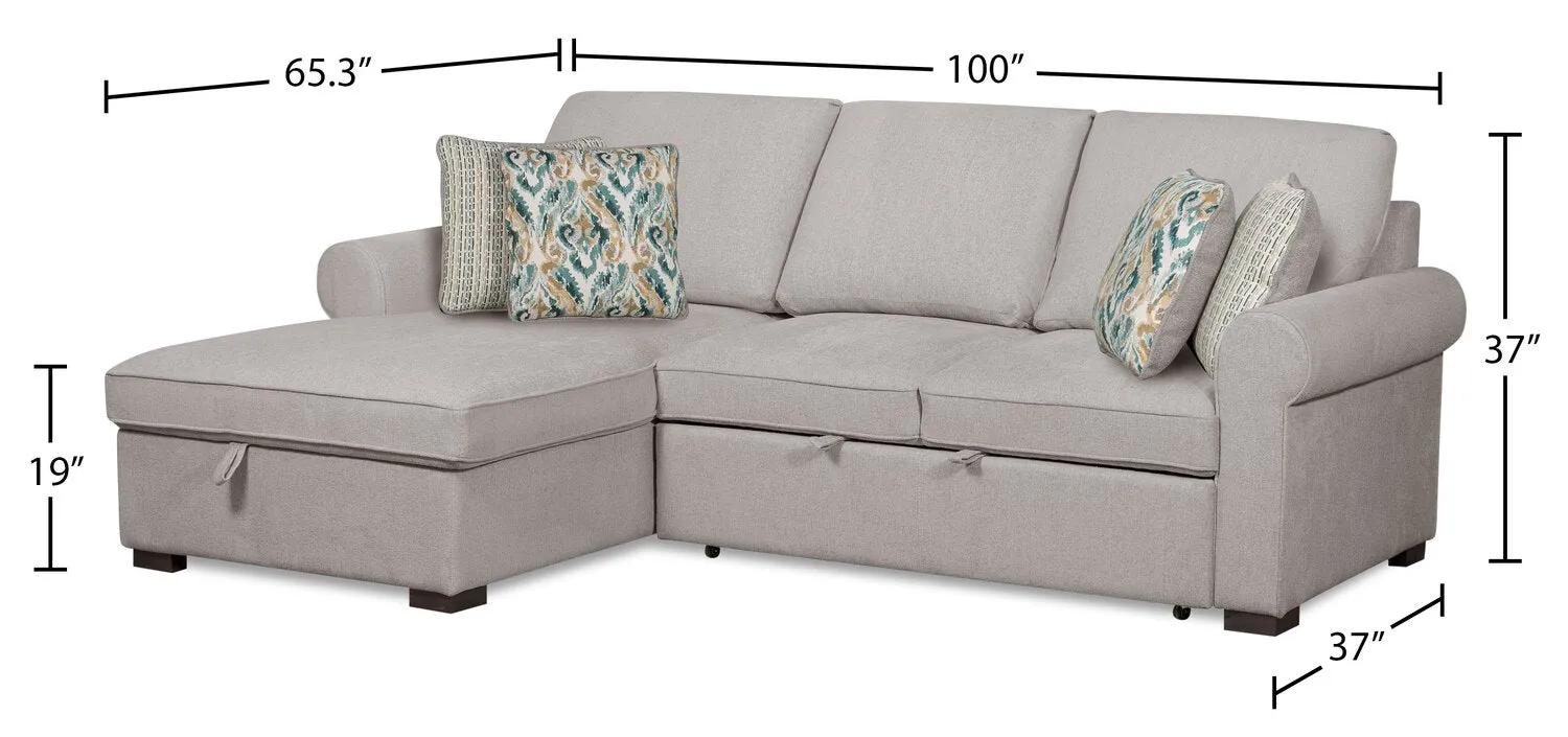 Valley 2-Piece Left-Facing Chenille Sleeper Sectional - Grey