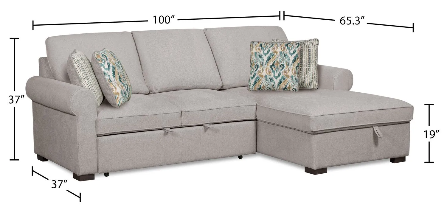 Valley 2-Piece Right-Facing Chenille Sleeper Sectional - Grey