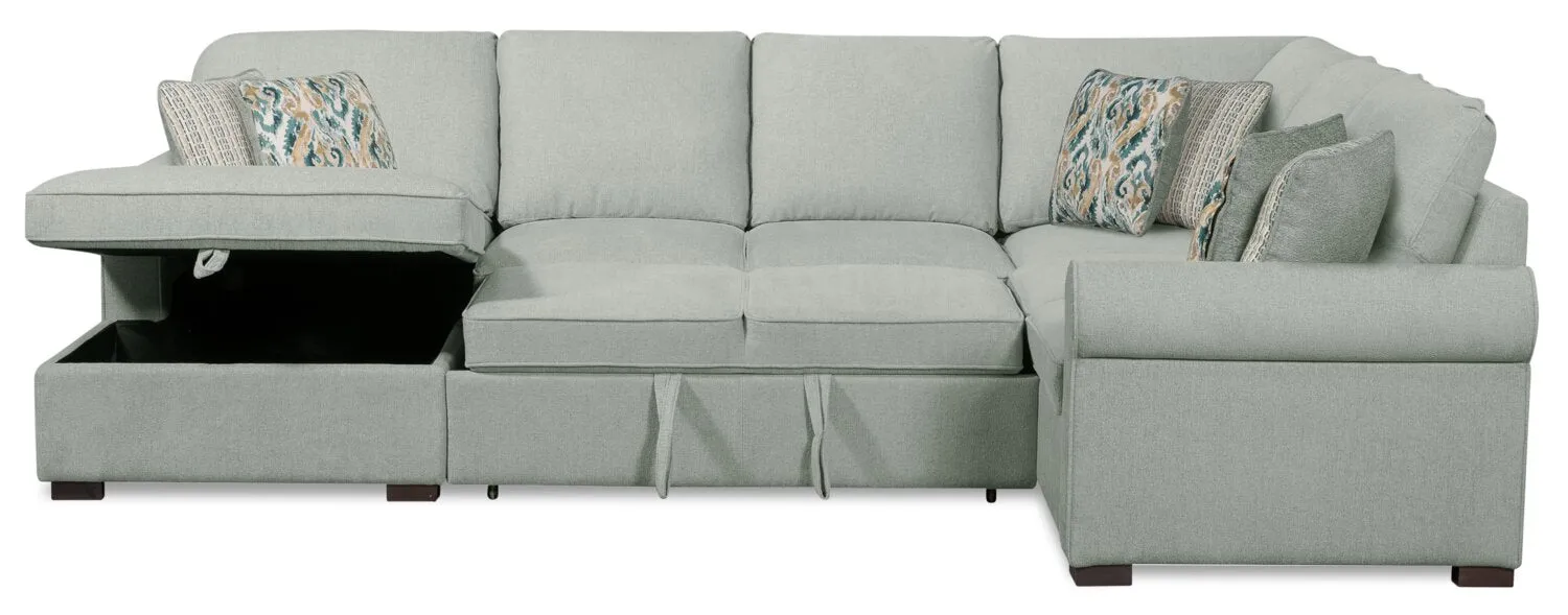 Valley 3-Piece Chenille Left-Facing Sleeper Sectional - Seafoam