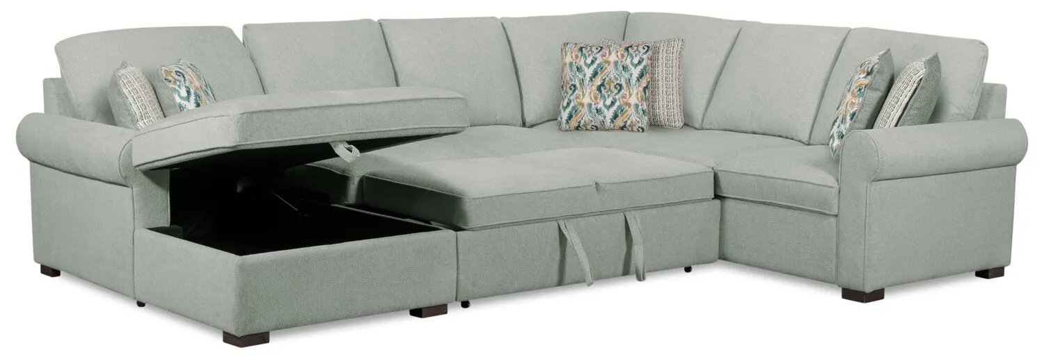 Valley 3-Piece Chenille Left-Facing Sleeper Sectional - Seafoam