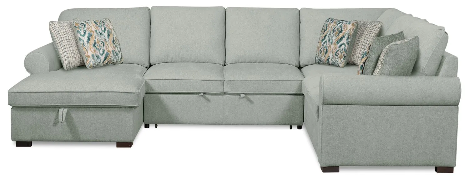 Valley 3-Piece Chenille Left-Facing Sleeper Sectional - Seafoam