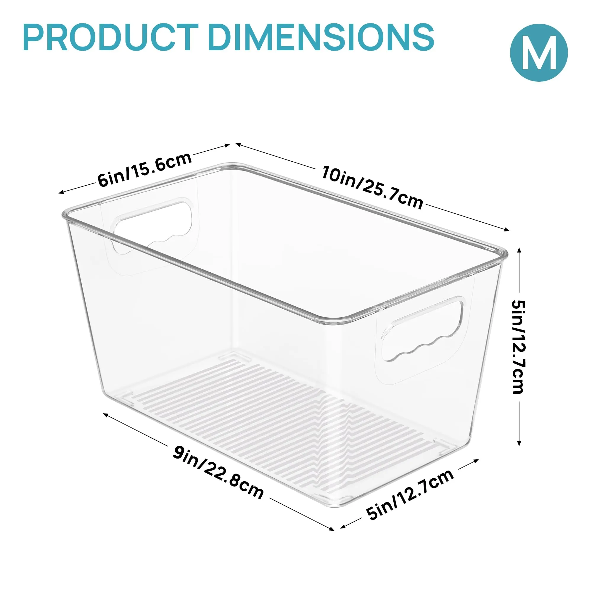 Vtopmart Clear Plastic Storage Bins, 6 PCS Pantry Organizer Bins with Handle for Refrigerator, Fridge, Cabinet, Kitchen, Countertops, Cupboard, Freezer Organization,Medium