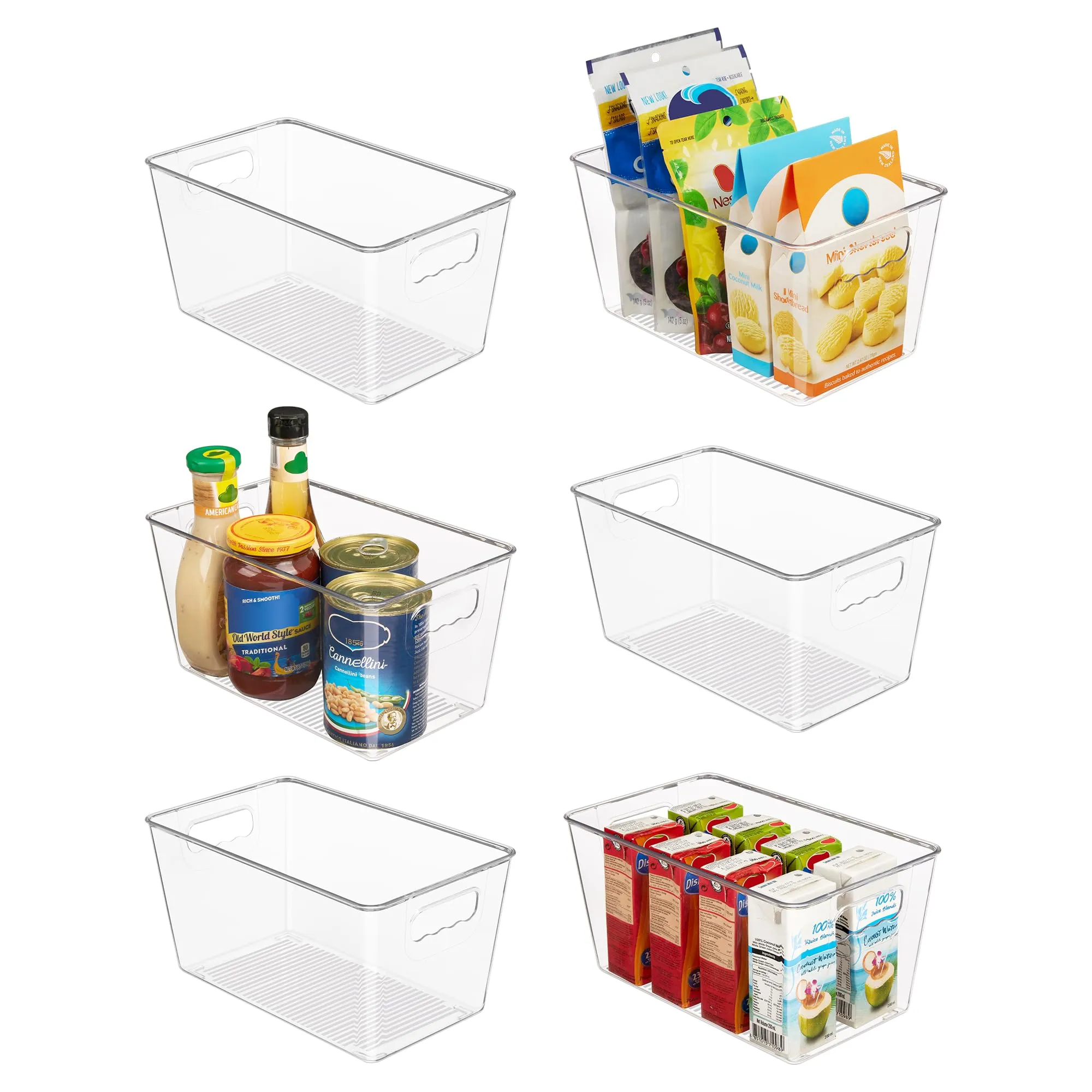 Vtopmart Clear Plastic Storage Bins, 6 PCS Pantry Organizer Bins with Handle for Refrigerator, Fridge, Cabinet, Kitchen, Countertops, Cupboard, Freezer Organization,Medium