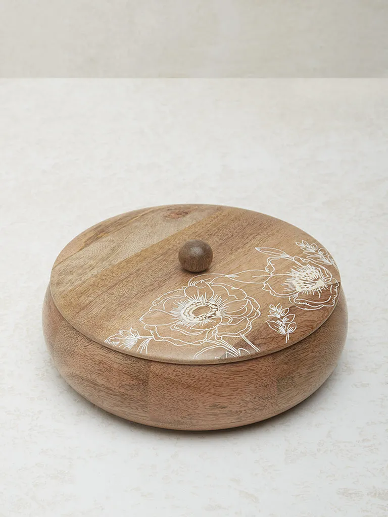 Westside Home Brown Floral Etched Wooden Roti Box